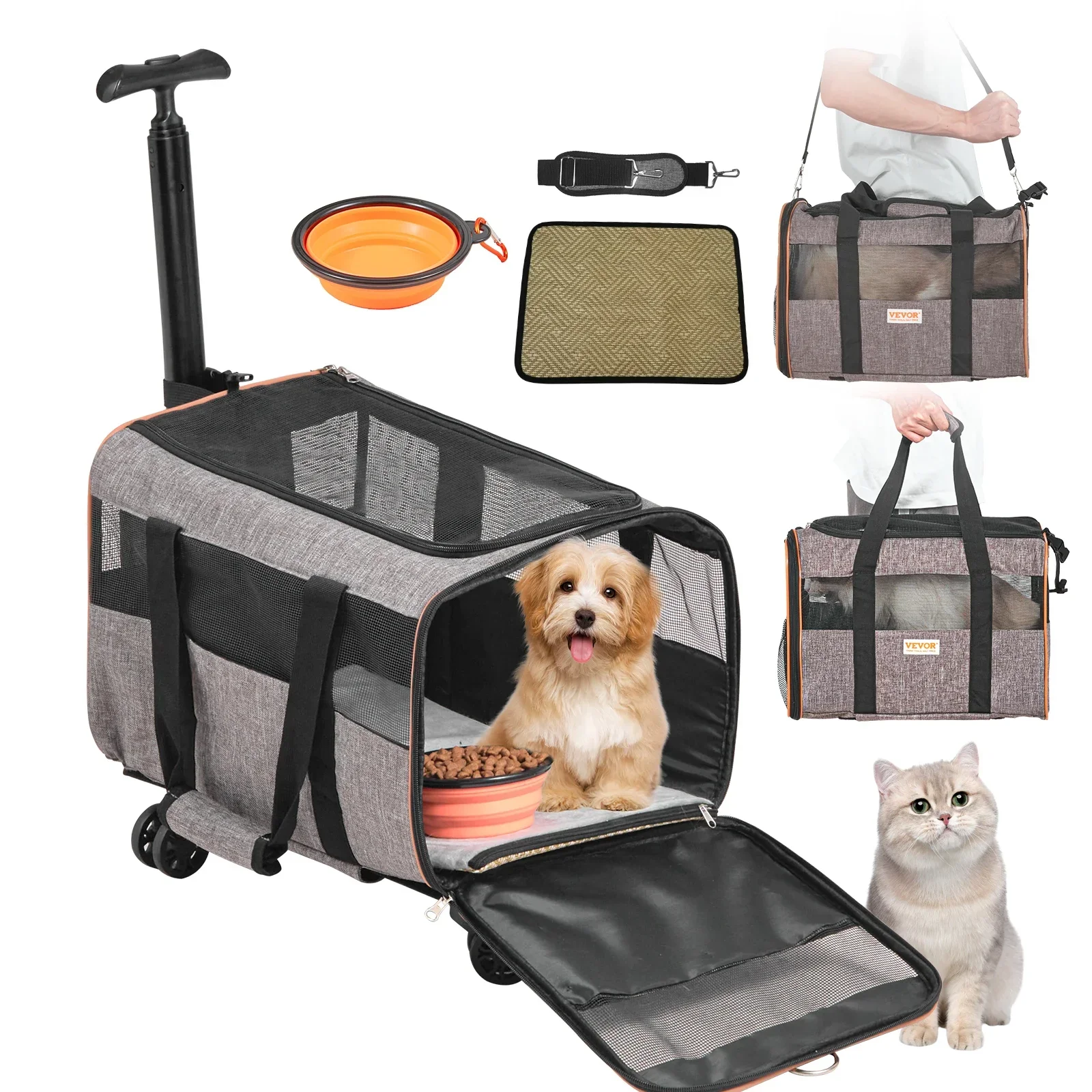Pet Stroller Carrier - Katzentransportbox mit Rollen, Fluggesellschaft-zugelassener Rollkoffer für