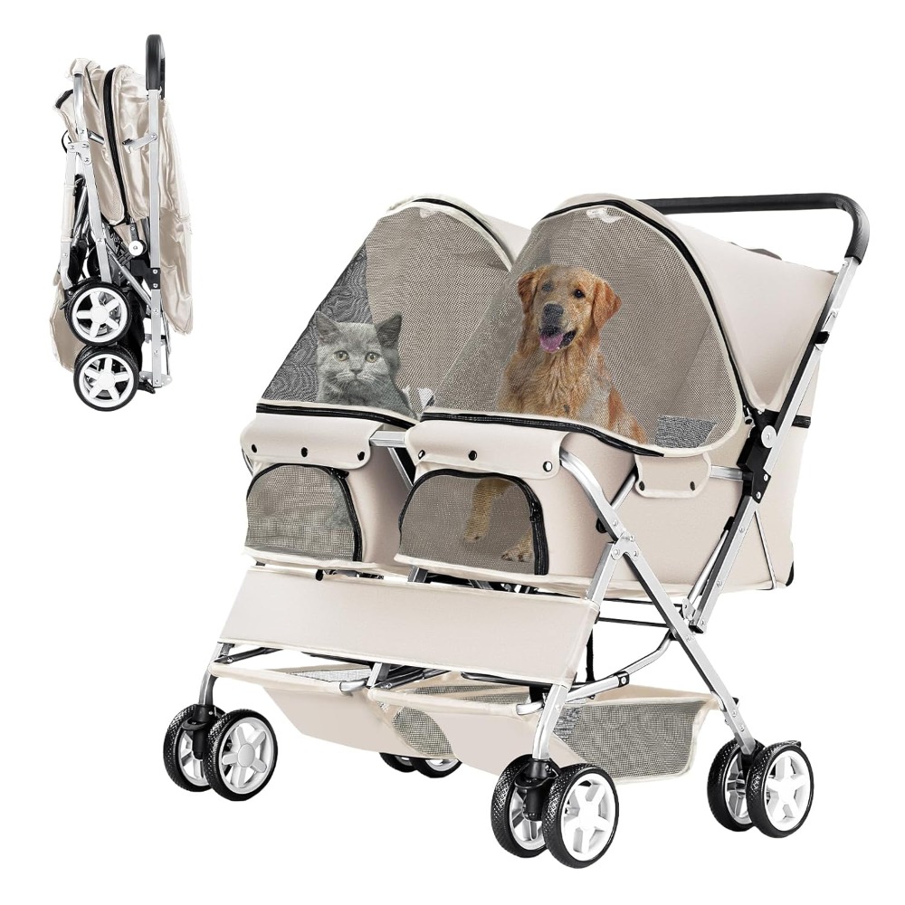 Pet Stroller Carrier - Haustierkinderwagen, faltbarer Kinderwagen für 2 Hunde